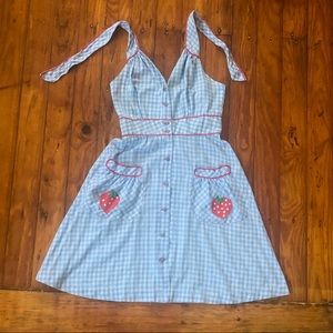 Vintage gingham strawberry summer dress S